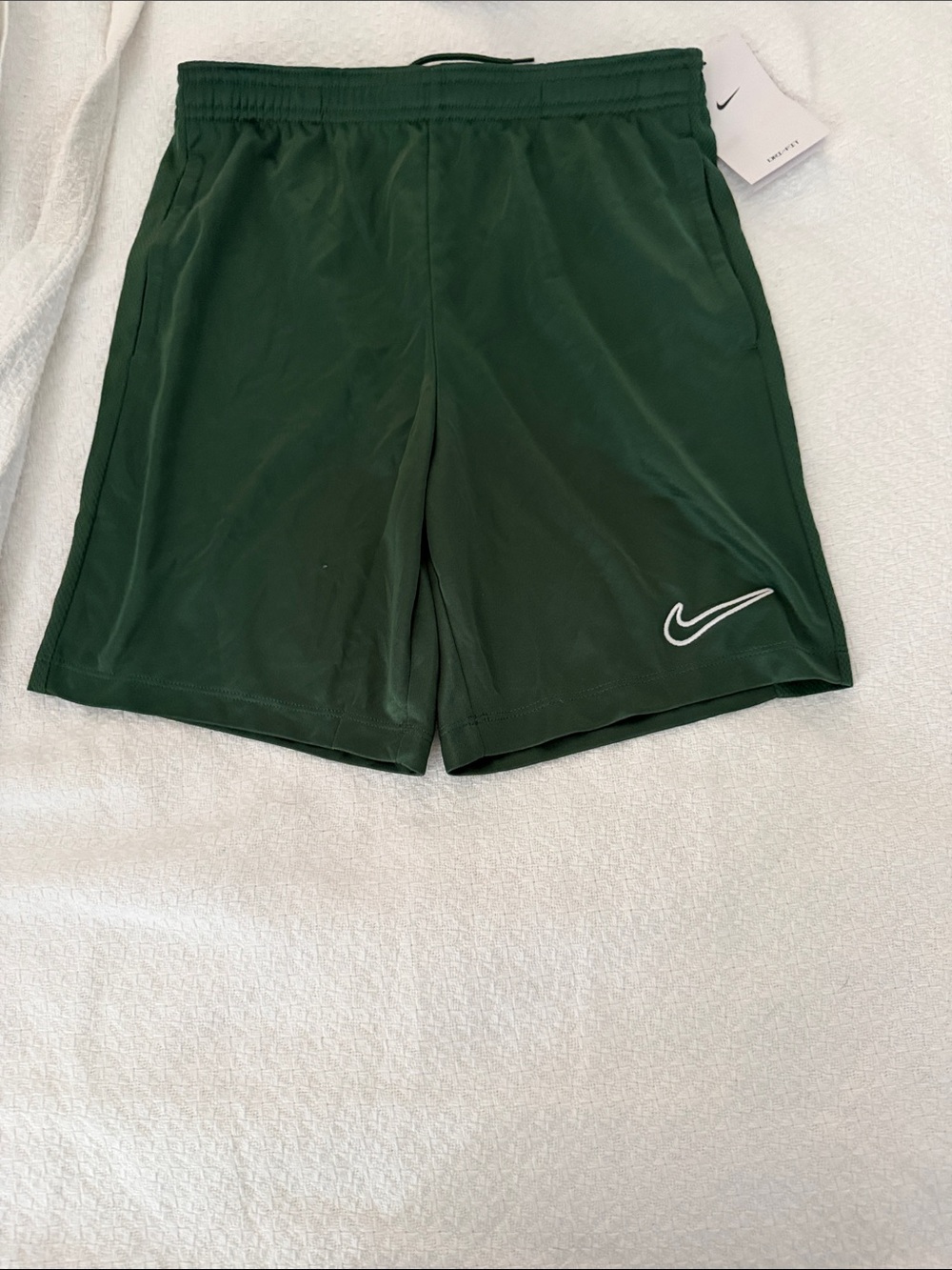 Nike Dark Green Boys Athletic Shorts with White Swoosh